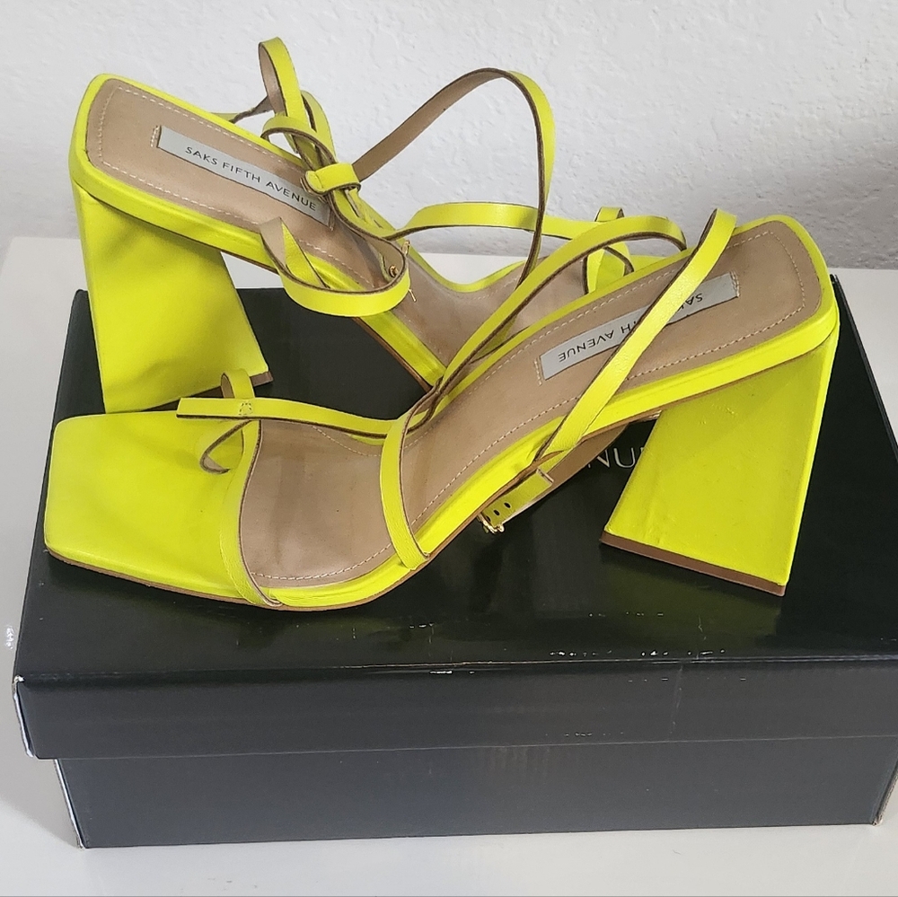 Saks Fifth Avenue Lime Leather Strappy Sandals Condition: New